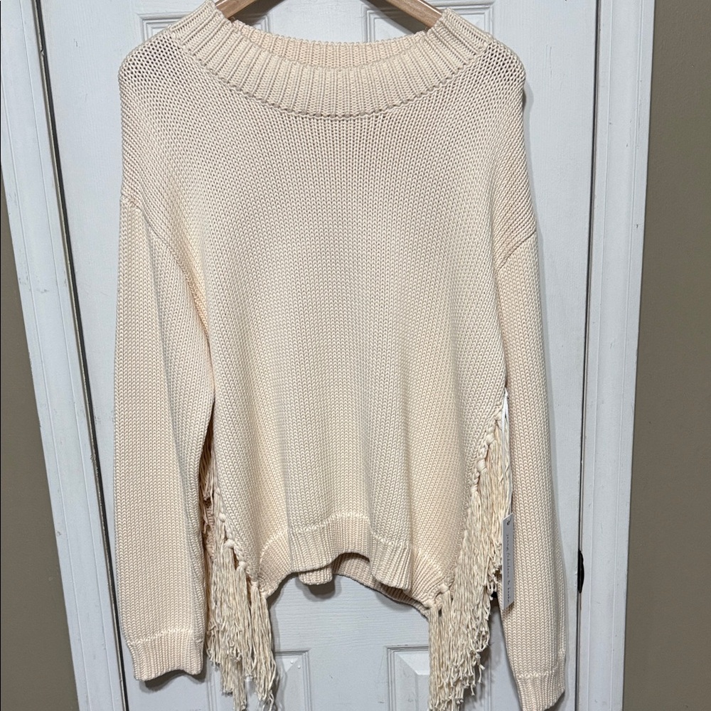 NWT Young Fabulous & Broke Cream Fringe Sweater 100% Cotton Medium